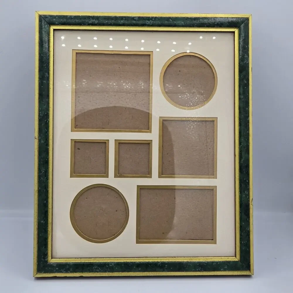 Vintage Green Faux-Marble & Gold Trim 7 Photo Picture Collage Frame